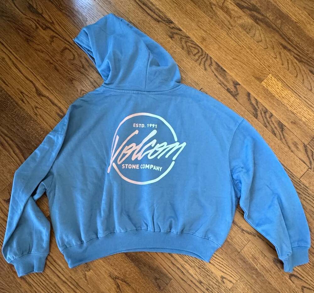 Volcom Hoodie Size L Blue Cropped Sweatshirt